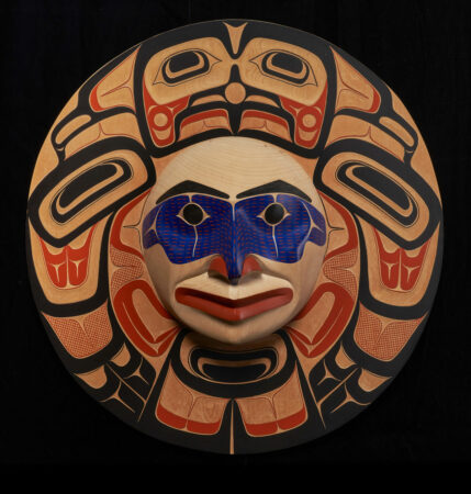 "Legend Adaox," by David Boxley (Tsimshian, b. 1952), 1988. Ash, alder, paint; 26.5 by 25 by 6 inches. Collection of George and Colleen Hoyt